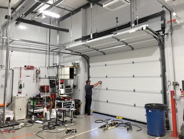 Jerome Garage Door Repair certified technician performing commercial door repair at a Jerome business facility