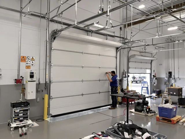 Commercial garage door repair being performed by Jerome Garage Door Repair expert in Jerome