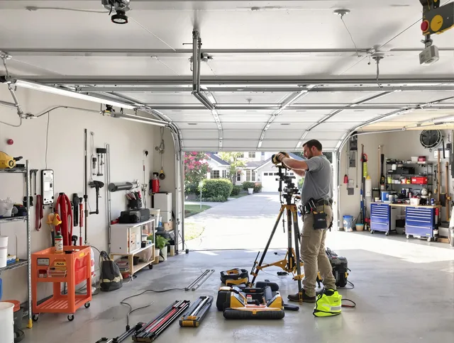 Jerome Garage Door Repair specialist performing laser-guided track alignment in Jerome
